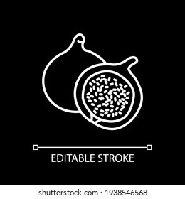 Fig white linear icon for dark theme. Exotic fresh fruit. Healthy eating. Vitamin and nourishment. Thin line customizable illustration. Isolated vector contour symbol for night mode. Editable stroke