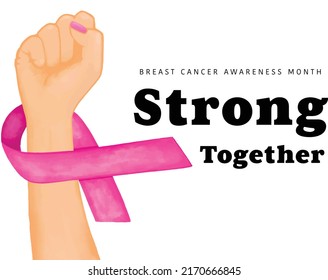 A Fight against Breast Cancer with pink ribbon. Strong women, pink ribbon. Ribbon with watercolor stain brush.