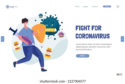 Fight against coronavirus with vaccination flat design concept