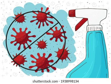 Fight against coronavirus vector background. Hand sanitizer bottle, antibacterial. Antibacterial flask kills bacteria