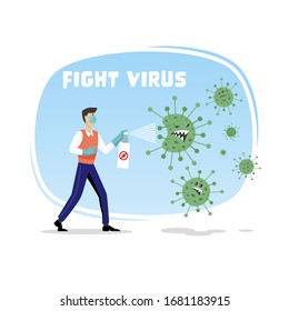 Fight against covid-19 corona virus. People fight virus concept. Corona viruses vaccine concept. Stop epidemic. Flat vector illustration.