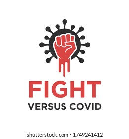 Fight against covid-19. The hand punch a virus, coronavirus (2019-nCoV)