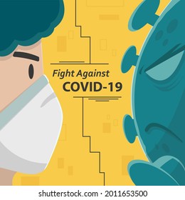 Fight against covid-19 vector art. Human facing virus. Covid-19 means corona virus 2019