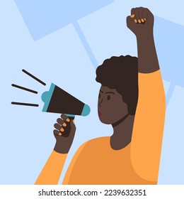 Fight Against Discrimination, Black Lives Matter Protest, Woman With Loudspeaker Flat Illustration