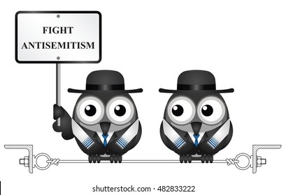 Fight Antisemitism Message With Jewish Characters Wearing Tallit Prayer Shawls