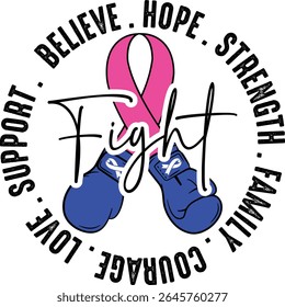 Fight believe . hope . strength . family . courage . love . support . awareness