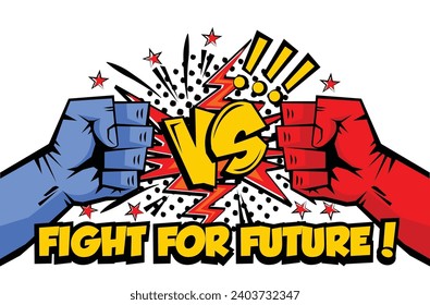 Fight between blue and red fists. War between good and evil. Presidential elections, Democrats versus Republicans. Vector on transparent background