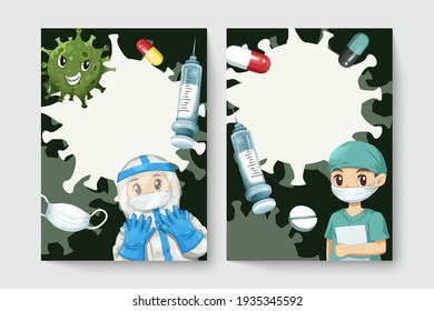 The fight between doctors and corona with cartoon charactor, isolated vector concept of corona virus infection Illustration of logo, symbol and infographic element