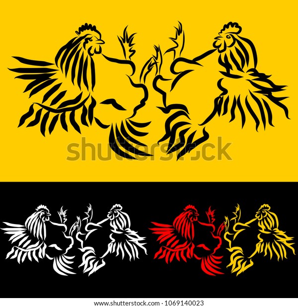 Fight Between Two Cocks Simple Vector Stock Vector Royalty Free