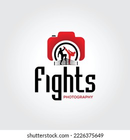 Fight or boxer photography logo design template vector. fighting photobooth abstract logo