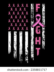 Fight Breast Cancer T Shirt Design, American Flag Breast Cancer Awareness T-Shirt Design