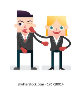 Fight with business. Businesswoman and businessman with boxing 
