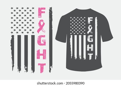 Fight Cancer Survivor American Flag Breast Cancer Awareness T-Shirt Design