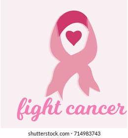 Fight Cancer. Vector Breast Cancer Awareness Poster Design. Stroke Pink Ribbon.Vector