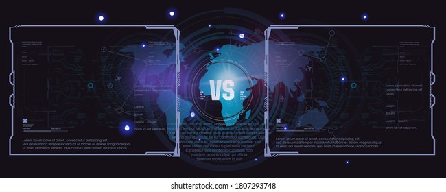 Fight card template in futuristic design with HUD elements. VS, Versus. Futuristic abstract background. User interface for video games. Confrontation screen. Concept background