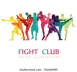 Fight club. Boxing vector illustration. Boxers silhouettes. Athletes image composed of particles.