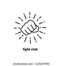 Fight club, fist icon, retro logo, clenched fist, hitting target. Vector illustration