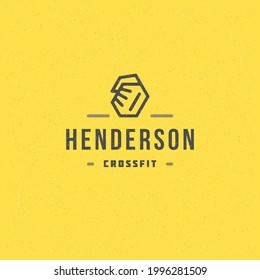 Fight club logo or badge vector illustration male fist bodybuilding symbol silhouette. Retro typography fitness emblem design template or t-shirt print.