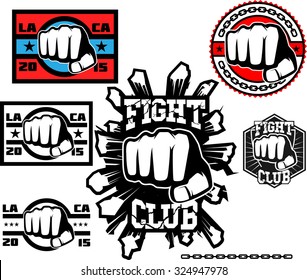 Fight club logo set. Mixed martial arts. Boxing, kickboxing, punch, hit sports logo.