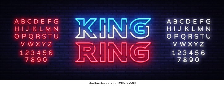 Fight Club neon sign vector. King of the Ring neon symbol logo, design element on night battles, light banner, night neon advertisement. Editing text neon sign