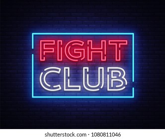 Fight club neon signboard. Bright night advertising, light banner, design neon sign template. Vector illustration
