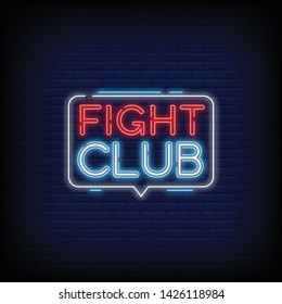 Fight club neon signboard vector with a Brick Wall Background. Bright night advertising  light banner  design neon sign template. vector  illustration