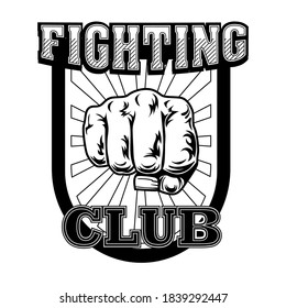 Fight club round emblem with fist. Boxing and fighting club logo with fist. Isolated vector illustration. Sport, kickboxing and martial arts and design elements concept