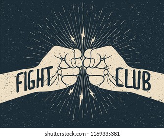 Fight Club. Two Arms with Fight Club Sign. Grunge styled Vector Illustration.