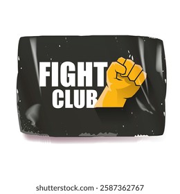 fight club vector grey sticker with logo and orange man fist isolated on white background. MMA Mixed martial arts concept banner and poster design template. Fight club grunge label, icon design