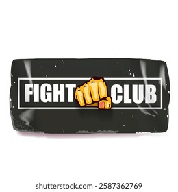 fight club vector grey sticker with logo and orange man fist isolated on white background. MMA Mixed martial arts concept banner and poster design template. Fight club grunge label, icon design