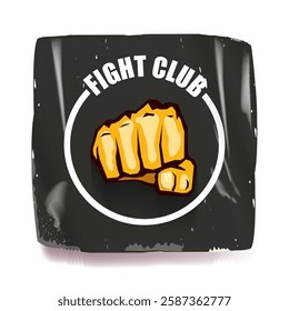 fight club vector grey sticker with logo and orange man fist isolated on white background. MMA Mixed martial arts concept banner and poster design template. Fight club grunge label, icon design