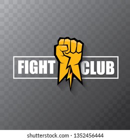 fight club vector logo with orange man fist isolated on transparent background. MMA Mixed martial arts concept design template