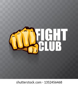 fight club vector logo with orange man fist isolated on transparent background. MMA Mixed martial arts concept design template