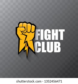 fight club vector logo with orange man fist isolated on transparent background. Mixed martial arts concept design template