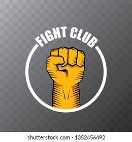 fight club vector logo with orange man fist isolated on transparent background. MMA Mixed martial arts concept design template