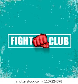 fight club vector logo with red man fist isolated ongrune azure background. MMA Mixed martial arts concept design template