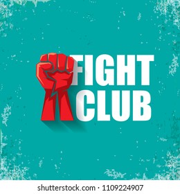 fight club vector logo with red man fist isolated ongrune azure background. MMA Mixed martial arts concept design template