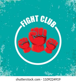 fight club vector logo with red man fist isolated ongrune azure background. MMA Mixed martial arts concept design template