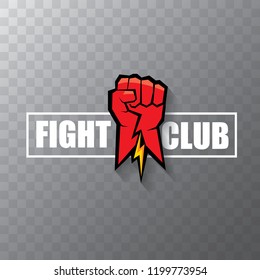 fight club vector logo with red man fist isolated on transparent background. MMA Mixed martial arts concept design template