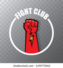 fight club vector logo with red man fist isolated on transparent background. MMA Mixed martial arts concept design template