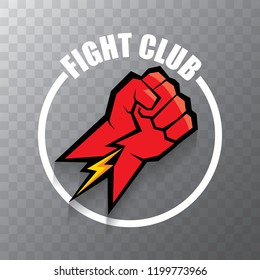 fight club vector logo with red man fist isolated on transparent background. MMA Mixed martial arts concept design template