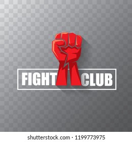 fight club vector logo with red man fist isolated on transparent background. MMA Mixed martial arts concept design template