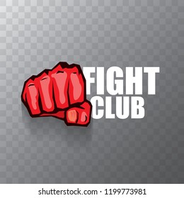 fight club vector logo with red man fist isolated on transparent background. MMA Mixed martial arts concept design template