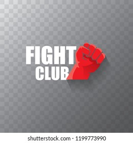 fight club vector logo with red man fist isolated on transparent background. MMA Mixed martial arts concept design template