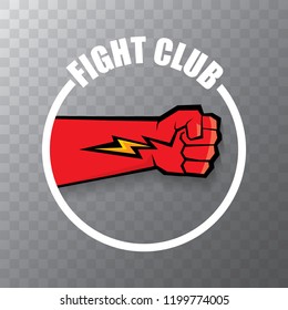 fight club vector logo with red man fist isolated on transparent background. MMA Mixed martial arts concept design template