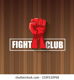 fight club vector logo with red man fist isolated on dark wooden plate  background. MMA Mixed martial arts concept design template