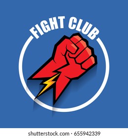 fight club vector logo with red man fist on blue background. MMA Mixed martial arts concept   design template