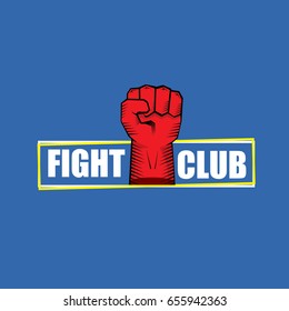 fight club vector logo with red man fist on blue background. MMA Mixed martial arts concept   design template