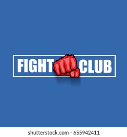 fight club vector logo with red man fist on blue background. MMA Mixed martial arts concept   design template