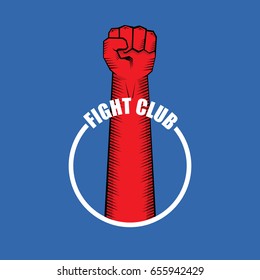 fight club vector logo with red man fist on blue background. MMA Mixed martial arts concept   design template